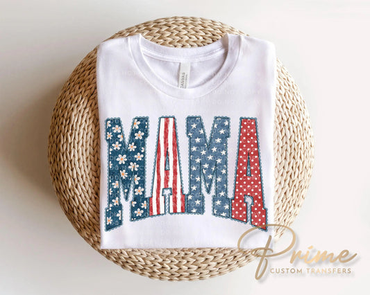 Preppy Patriotic Mama DTF Transfer, Ready to Press, Coquette 4th of July Tshirt Design