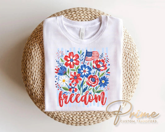 Striped Wildflower Freedom DTF Transfer, Ready to Press, 4th of July Tshirt Design