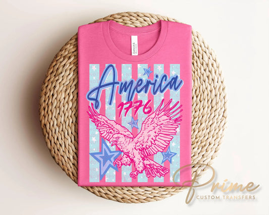 Striped Patriotic Eagle DTF Transfer, Ready to Press, Trendy 4th of July Tshirt Design