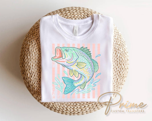 Preppy Bass Fish DTF Transfer, Ready to Press, Coastal Summer T-Shirt Design