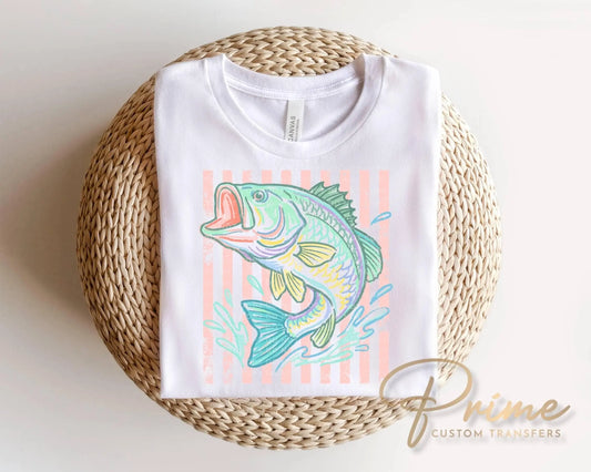 Preppy Bass Fish DTF Transfer, Ready to Press, Coastal Summer T-Shirt Design