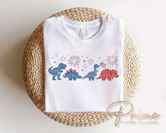 Patriotic Dinosaurs DTF Transfer, Ready to Press, Boys 4th of July Tshirt Design