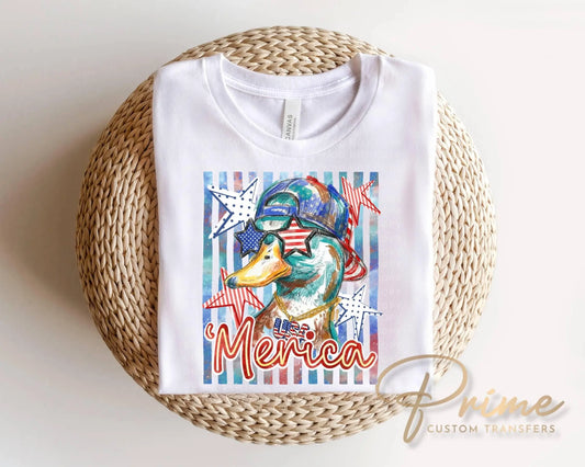 Merica Duck DTF Transfer, Patriotic Mallard, 4th of July Tshirt Design