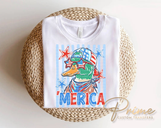 Merica Duck DTF Transfer, Patriotic Mallard, 4th of July Tshirt Design