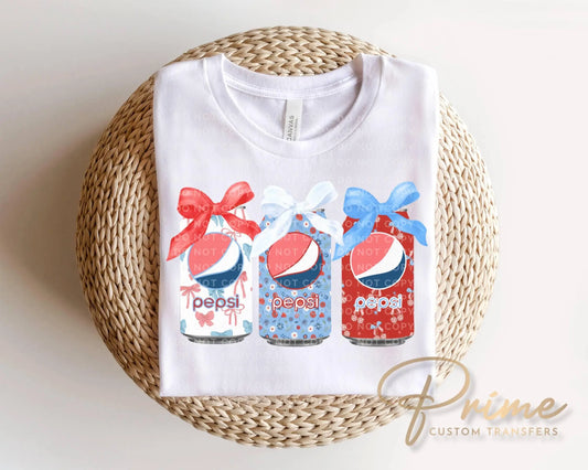 Coquette Patriotic Soda Cans DTF Transfer, Ready to Press, 4th of July Tshirt Design