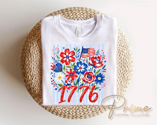 Striped Wildflower 1776 DTF Transfer, Ready to Press, 4th of July Tshirt Design