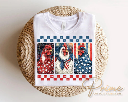 Patriotic Chickens DTF Transfer, Ready to Press, 4th of July Tshirt Design