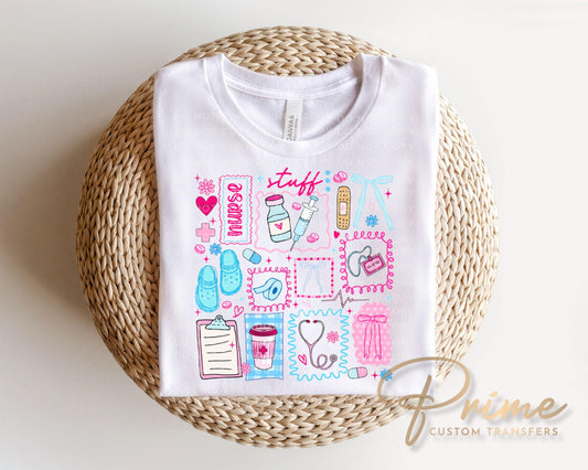 Nurse Life Doodle Collage DTF Transfer, Ready to Press, Nursing Tshirt Design