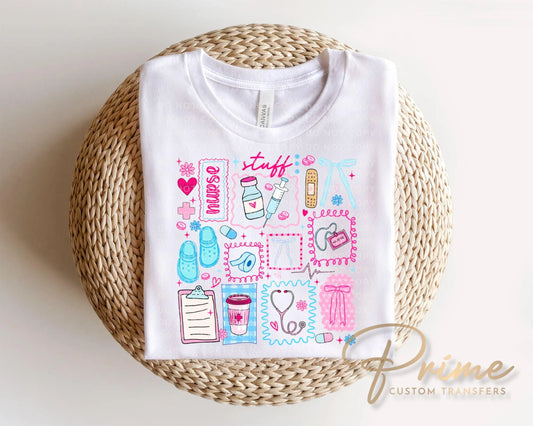 Nurse Life Doodle Collage DTF Transfer, Ready to Press, Nursing Tshirt Design