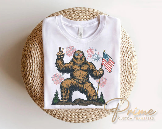 American Bigfoot DTF Transfer, Ready to Press, Mens 4th of July Tshirt Design