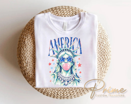 Brushstroke Statue of Liberty DTF Transfer, Ready to Press, Preppy 4th of July Tshirt Design