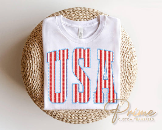 Seersucker Stripes USA DTF Transfer, 250 Anniversary, 4th of July Tshirt Design