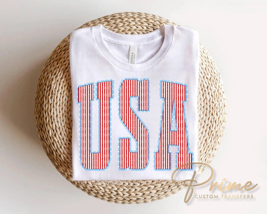 Seersucker Stripes USA DTF Transfer, 250 Anniversary, 4th of July Tshirt Design