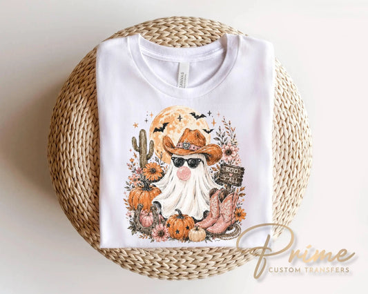 Western Ghost Blowing Bubble Gum DTF Transfer, Ready to Press, Halloween Tshirt Design