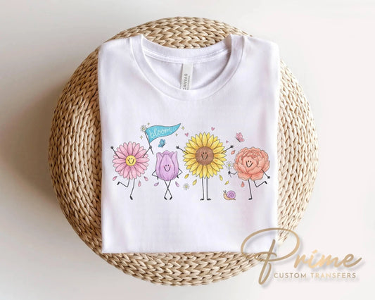Happy Flower Doodles DTF Transfer, Ready to Press, Spring T-shirt Design
