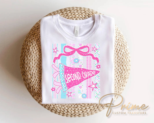 Second Grade Striped Pennant DTF Transfer, Ready to Press, First Day of School Shirt Design