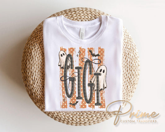 Striped Spooky Gigi DTF Transfer, Ready to Press, Trendy Halloween Tshirt Design