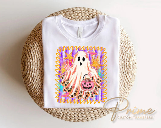 Striped Preppy Ghost DTF Transfer, Ready to Press, Trendy Halloween Tshirt Design