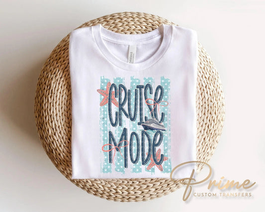 Cruise Mode DTF Transfer, Ready to Press, Trendy Striped Vacation Tshirt Design