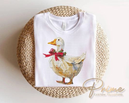 Brushstroke Christmas Goose DTF Transfer, Ready to Press, Hand Painted Tshirt Design