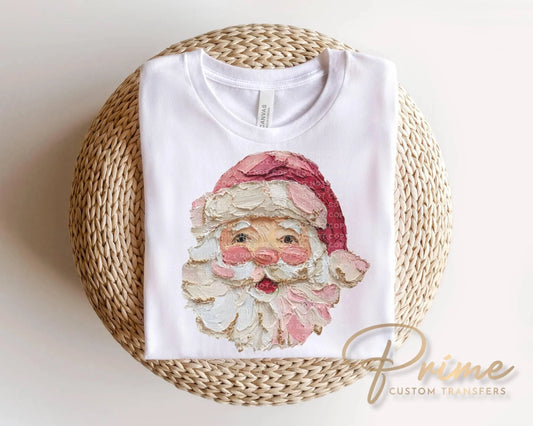 Brushstroke Pink Santa Claus DTF Transfer, Ready to Press, Hand Painted Christmas Tshirt Design