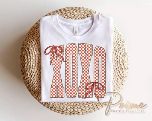 Coquette Checkered XOXO DTF Transfer, Ready to Press, Valentine's Day T-shirt Design