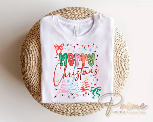 Preppy Christmas Doodle DTF Transfer, Ready to Press, Coquette Merry Christmas Tshirt Design