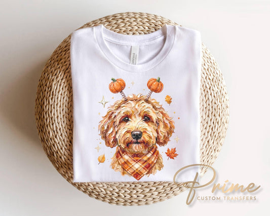 Fall Goldendoodle DTF Transfer, Ready to Press, Halloween Tshirt Design