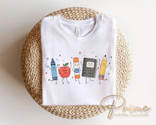 Back to School DTF Transfer, Ready to Press, Doodle Characters, Teacher Tshirt Design