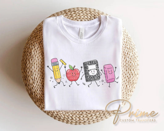 Back to School DTF Transfer, Ready to Press, Doodle Characters, Teacher Tshirt Design