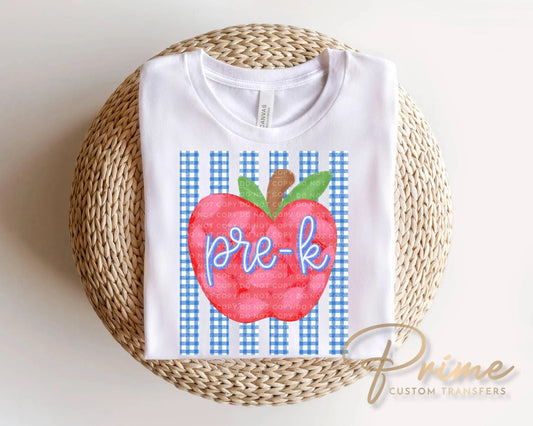 Striped Apple Pre-K DTF Transfer, Ready to Press, First Day of School Tshirt Design