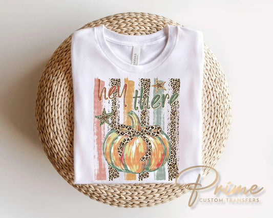 Hey There Pumpkin Striped Fall DTF Transfer, Ready to Press, Halloween Tshirt Design