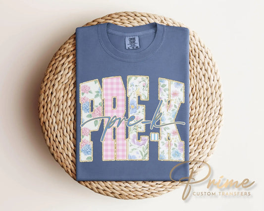Back to School Pre K DTF Transfer, Ready to Press, Striped Floral Coquette, First Day of School Tshirt Design