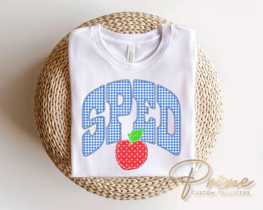 Back to School Sped Teacher DTF Transfer, Ready to Press, Blue Gingham First Day of School Tshirt Design