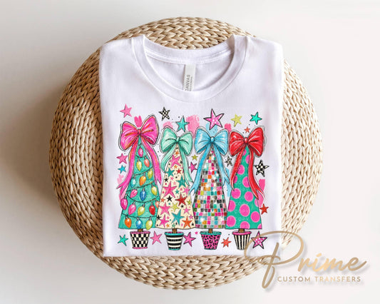 Whimsical Christmas Tree DTF Transfer, Ready to Press, Trendy Christmas Shirt Design