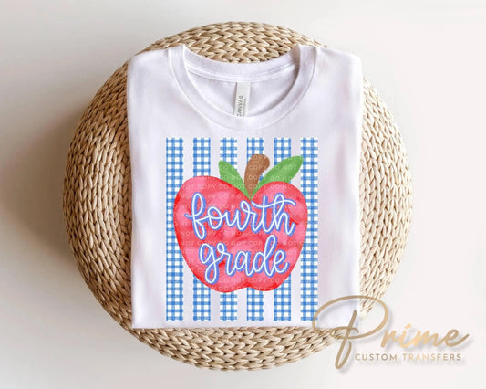 Striped Apple Fourth Grade DTF Transfer, Ready to Press, First Day of School Tshirt Design