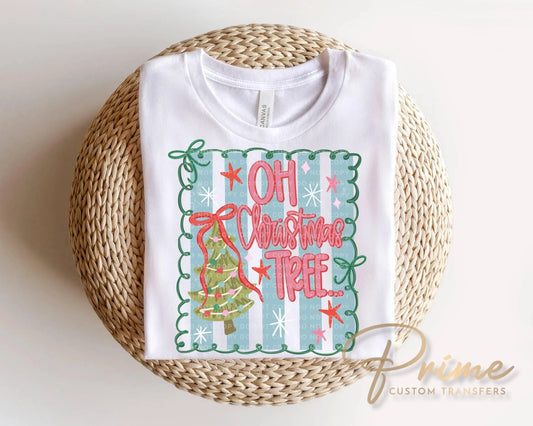 Oh Christmas Tree DTF Transfer, Ready to Press, Preppy Christmas Tshirt Design
