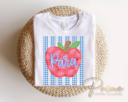 Striped Para Apple DTF Transfer, Ready to Press, Back to School, First Day of School Tshirt Design, Teacher Appreciation