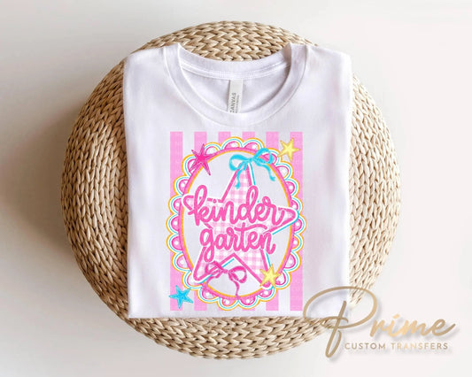 Back to School KindergartenDTF Transfer, Ready to Press, Pink Gingham First Day of School Tshirt Design