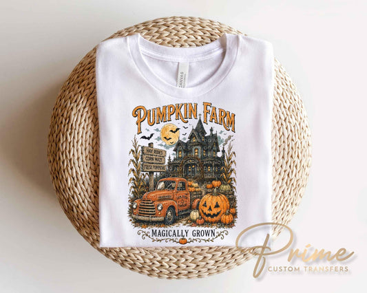 Pumpkin Farm DTF Transfer, Ready to Press, Haunted Farm house, Halloween Tshirt Design