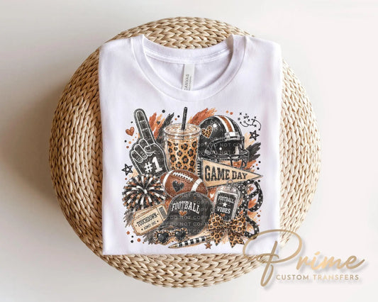 Brushstroke Game Day Football DTF Transfer, Ready to Press, Leopard Football Doodles, Football Mom Tshirt Design