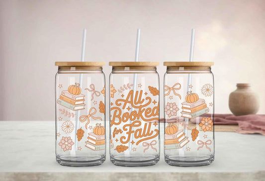 All Booked for Fall UV DTF Cup Wrap, Ready to Apply, 16 oz Decal, Halloween Cup Transfer