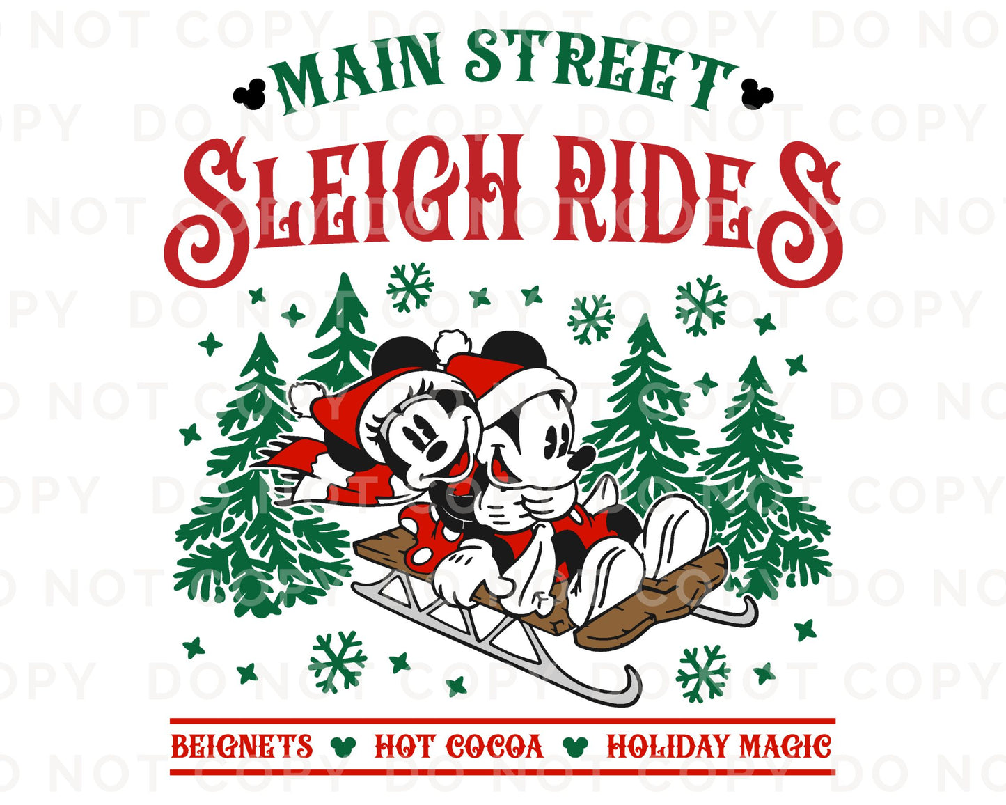Main Street Sleigh Rides,  Mickey and Minnie,  DTF Transfer