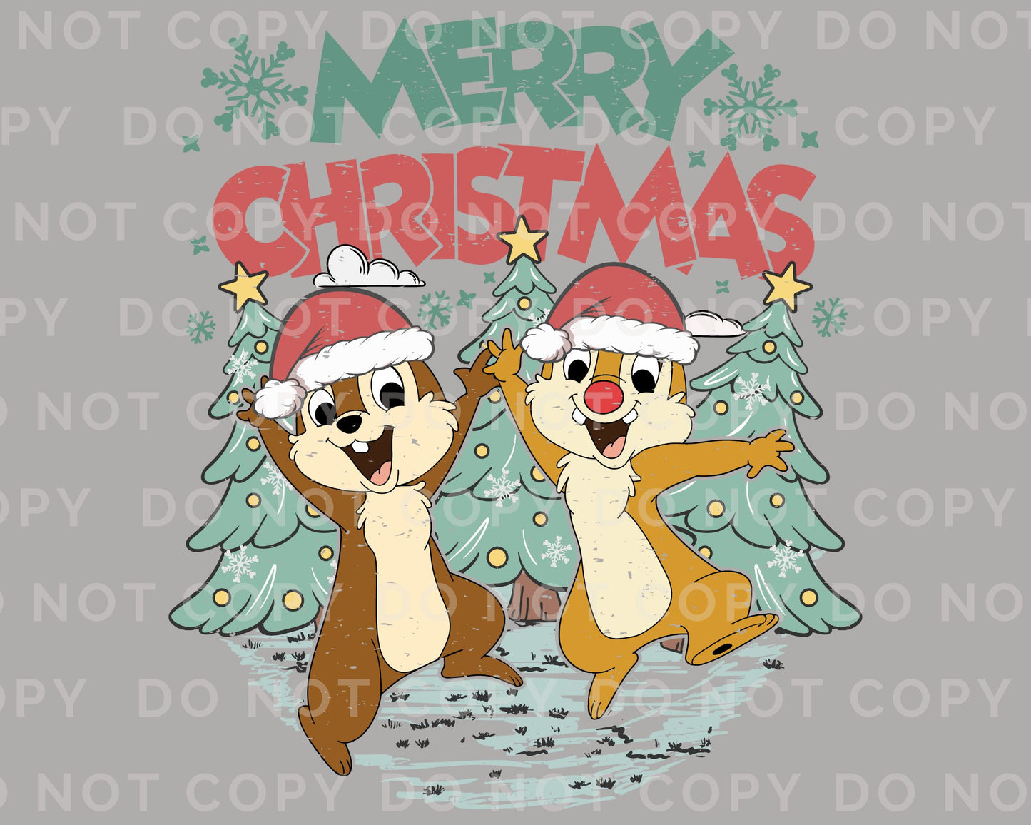 Chip and Dale Merry Christmas DTF Transfer