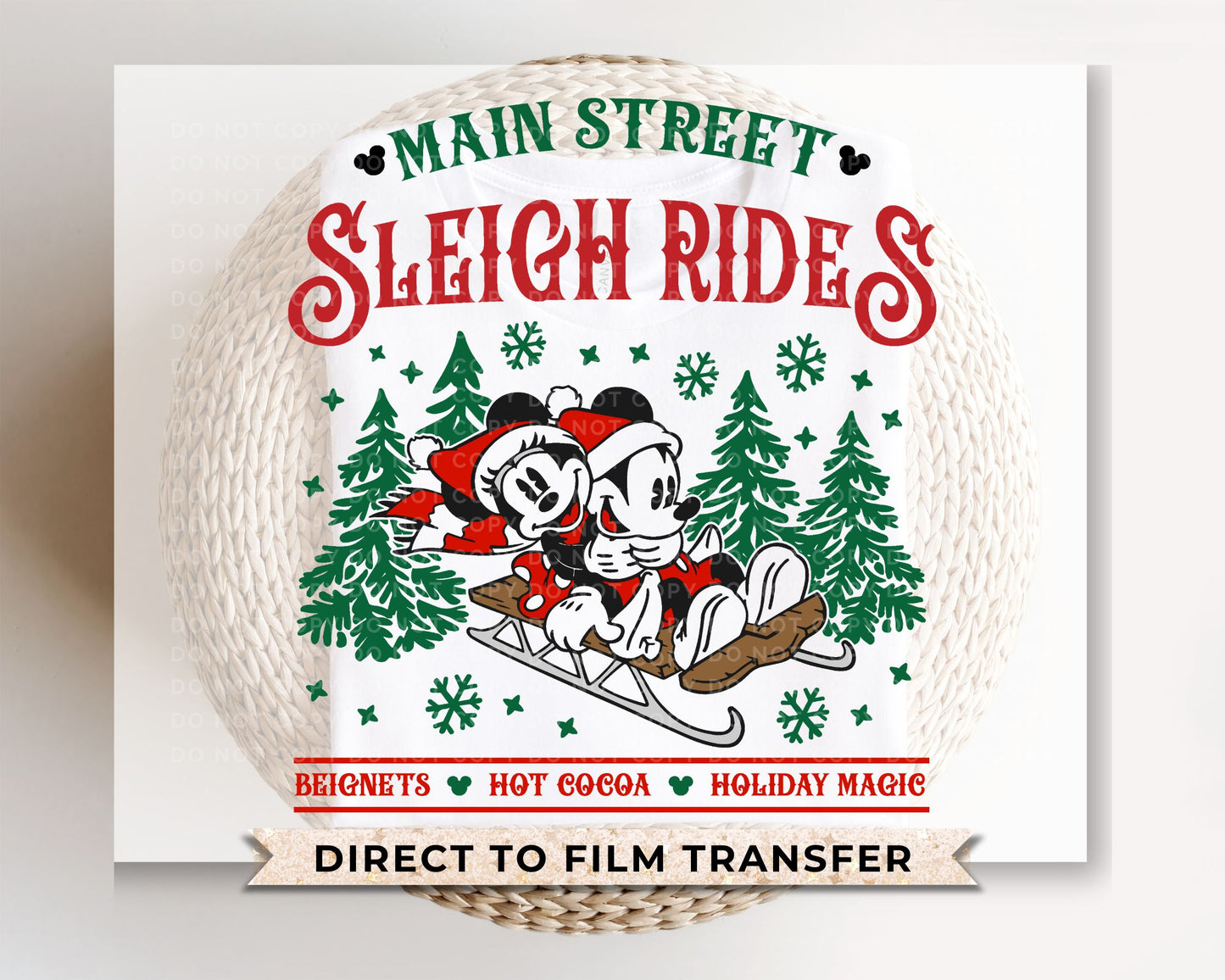 Main Street Sleigh Rides,  Mickey and Minnie,  DTF Transfer