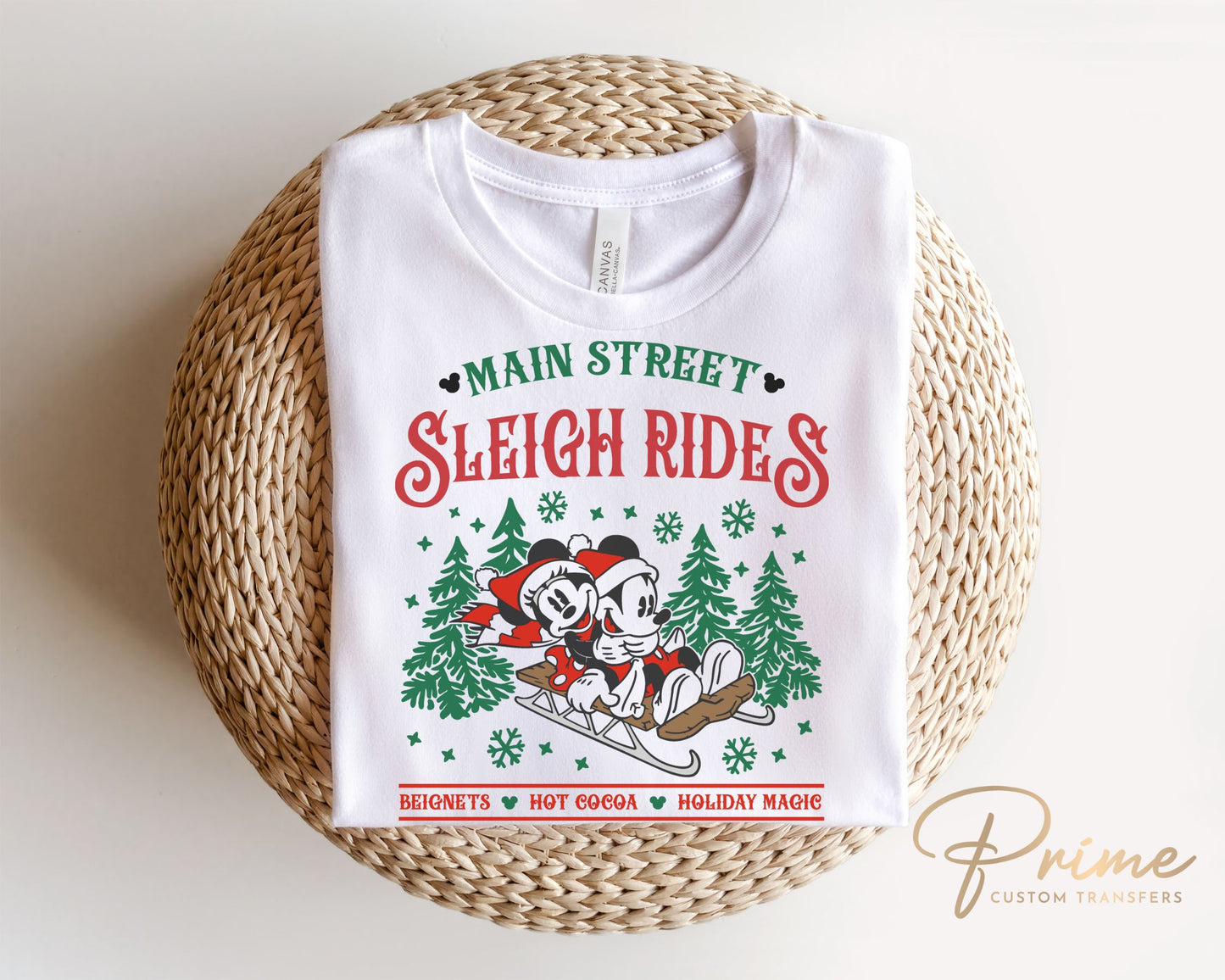 Main Street Sleigh Rides,  Mickey and Minnie,  DTF Transfer