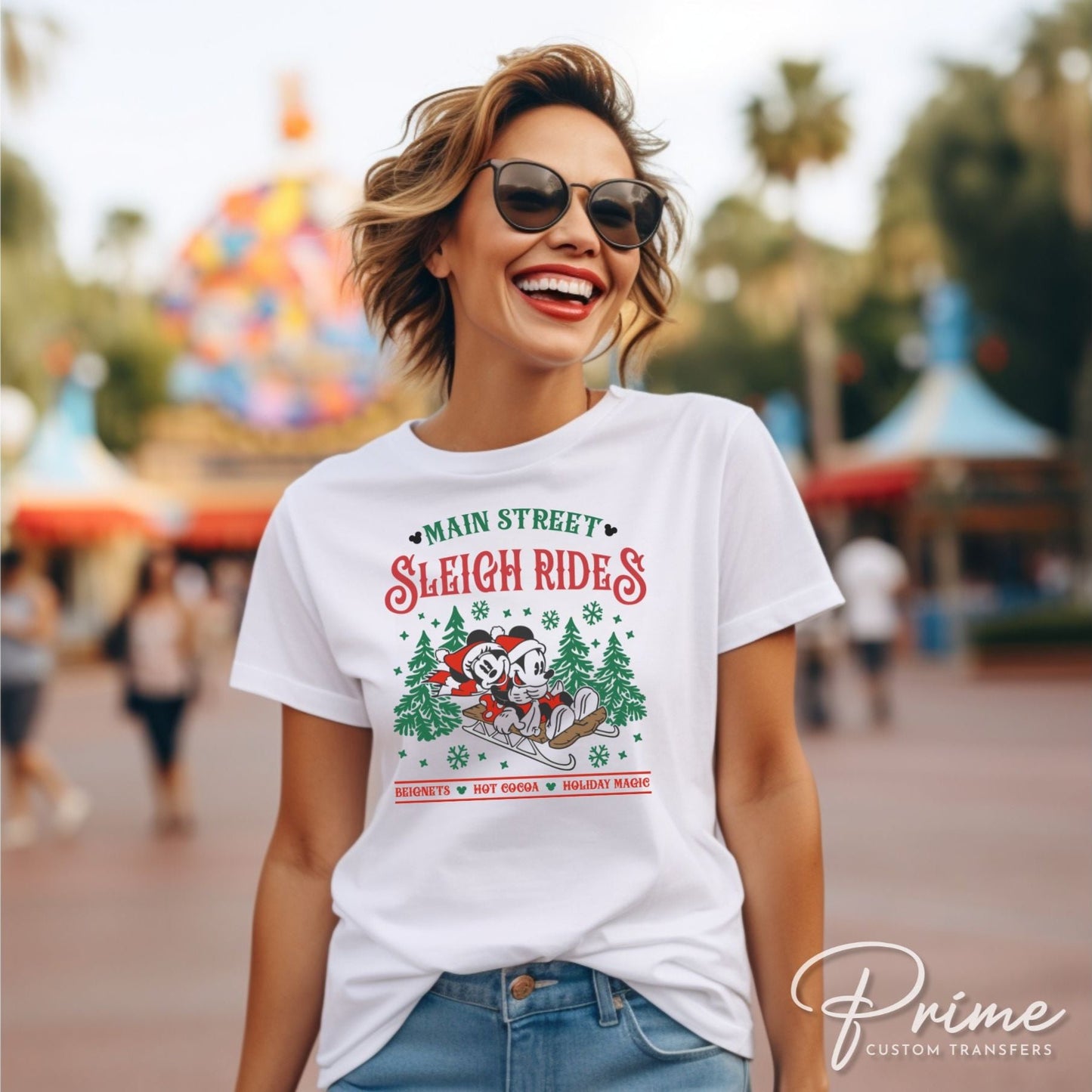 Main Street Sleigh Rides,  Mickey and Minnie,  DTF Transfer