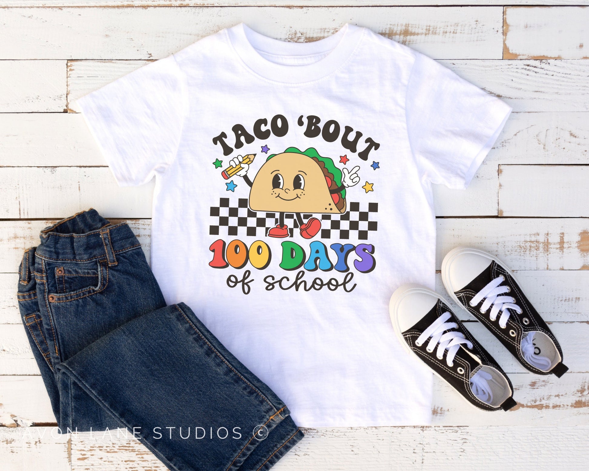 Taco Bout 100 Days of School, DTF Transfers, Ready to Press, T-shirt Transfers, Heat Transfer, Direct to Film, Retro Taco 100 Days of School