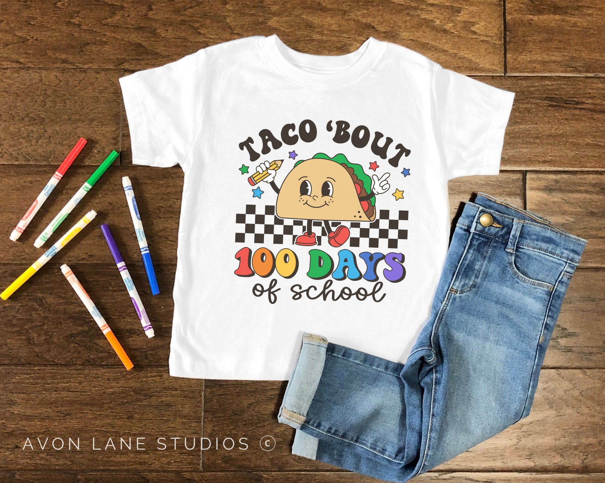 Taco Bout 100 Days of School, DTF Transfers, Ready to Press, T-shirt Transfers, Heat Transfer, Direct to Film, Retro Taco 100 Days of School