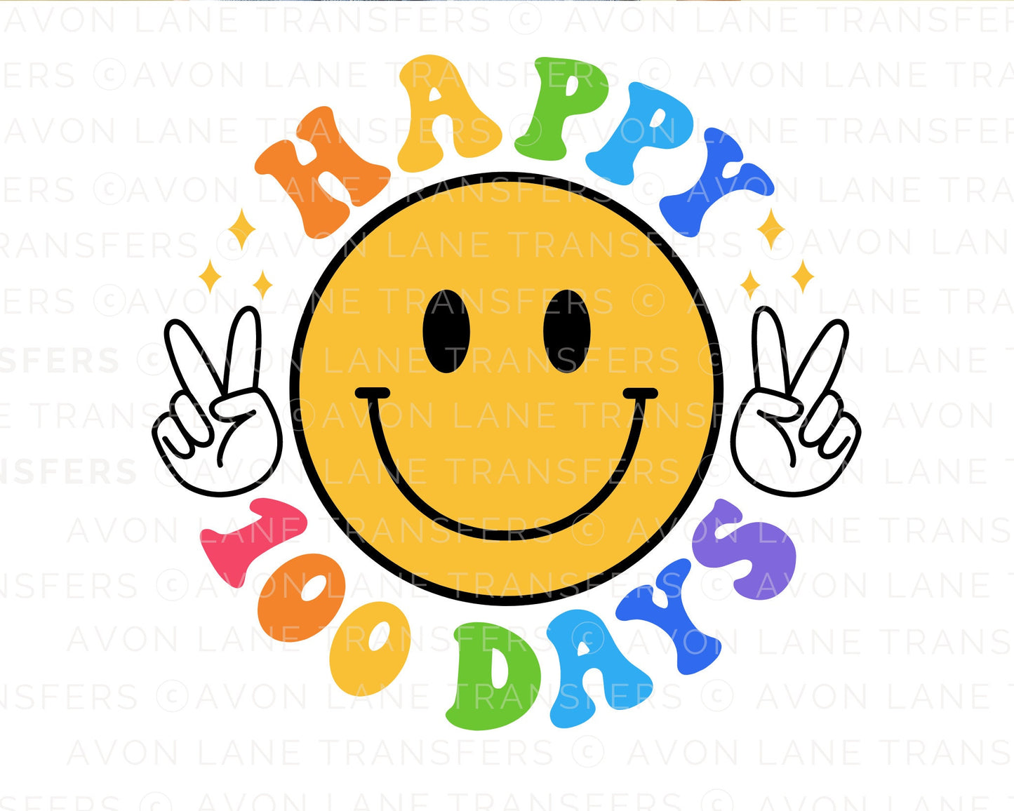 Happy 100 Days of School, DTF Transfers, Ready to Press, T-shirt Transfers, Heat Transfer, Direct to Film, Smiley Face 100 Days